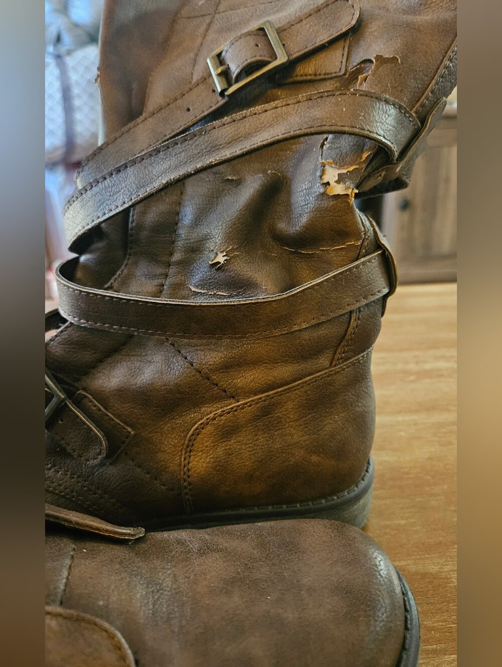 Madden Girl Brown Buckled Combat Moto Boots Crash Brown Size 9 Womens Boots - Picture 5 of 13